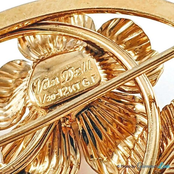 Vintage Van Dell 12KT Gold Filled Oval Flower Brooch - Picture 7 of 8